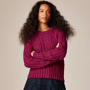 J.Crew Cable Knit Crewneck Sweater Vivid Mulberry Fisherman Womens Small